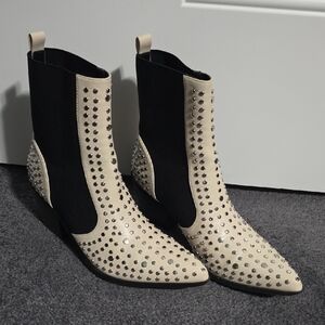 Studded Black and Cream Ankle Boots